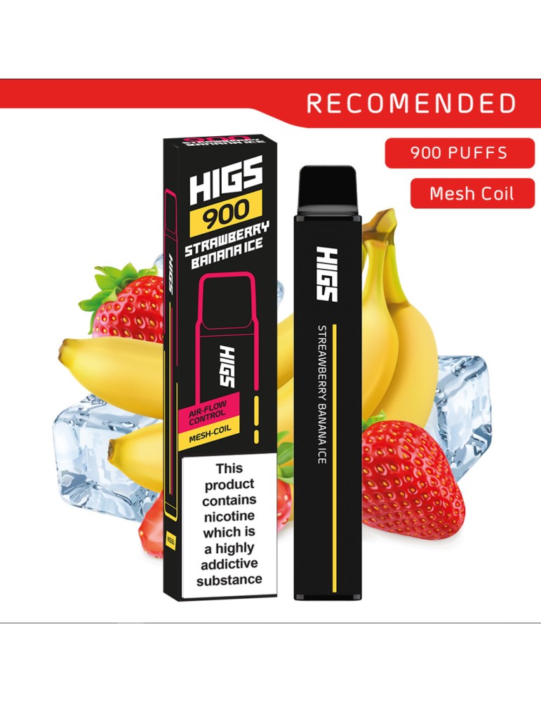 HIGS XL Strawberry Banana IceMesh Coil 20mg 900 Puffs Disposable Vape