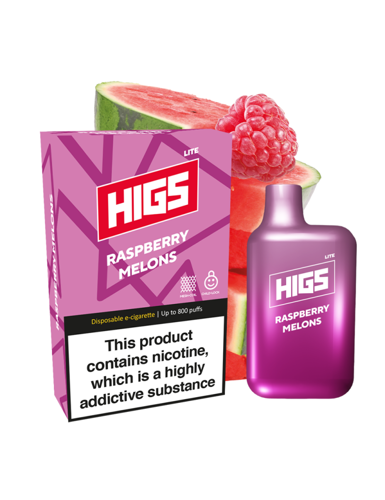 Higs Lite Raspberry Melons Mesh Coil Mg Puffs Disposable Vape