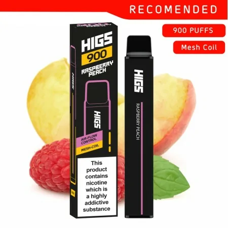 HIGS XL Raspberry Peach Mesh-Coil 20mg 900 Puffs Disposable Vape