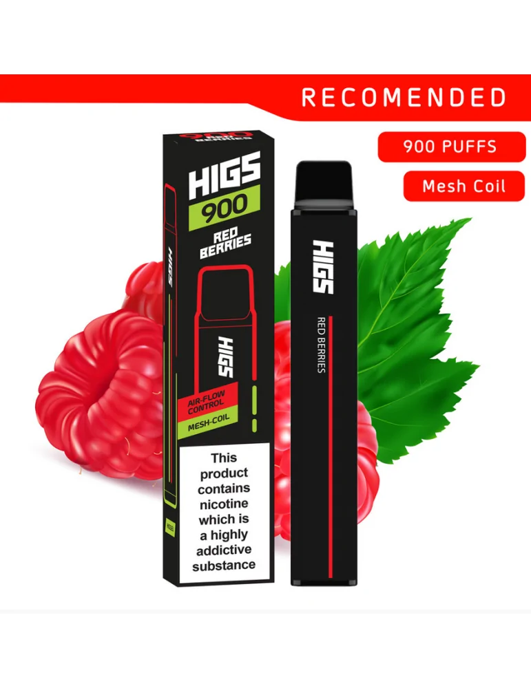 HIGS XL Zero Nicotine Red Berries Mesh-Coil Disposable E-Cigarette - 0mg Nicotine, 900 Puffs