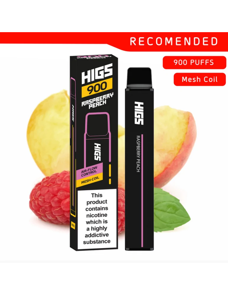 HIGS XL Zero Nicotine Raspberry Peach Mesh-Coil Disposable E-Cigarette - 0mg Nicotine, 900 Puffs