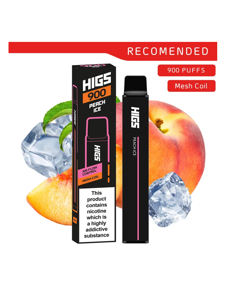 HIGS XL Peach Ice Mesh-Coil Disposable E-Cigarette - 20mg Nicotine, 900 Puffs