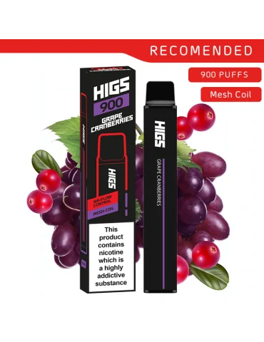HIGS XL Grape Cranberries Mesh-Coil 20mg 900 Puffs Disposable Vape