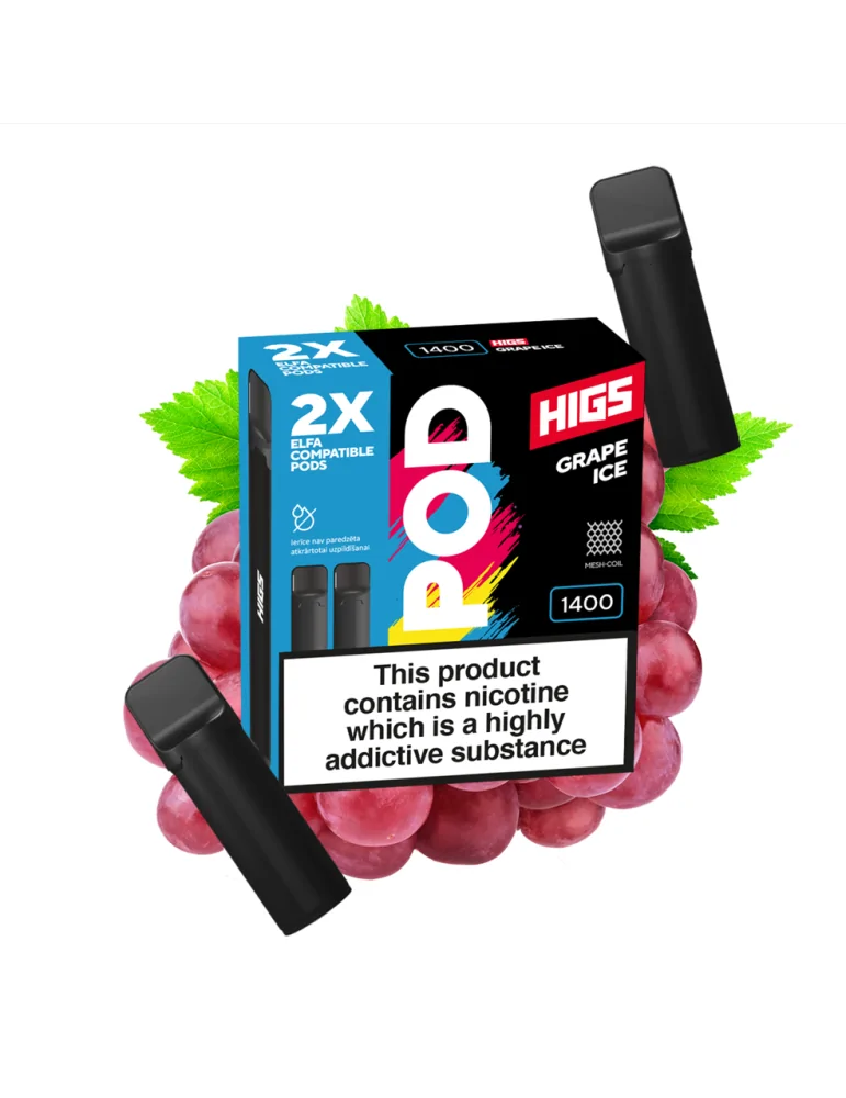 HIGS VAPE POD CARTRIDGE - Grape Ice 20mg, 1400 Puffs, 2pcs, 4ml