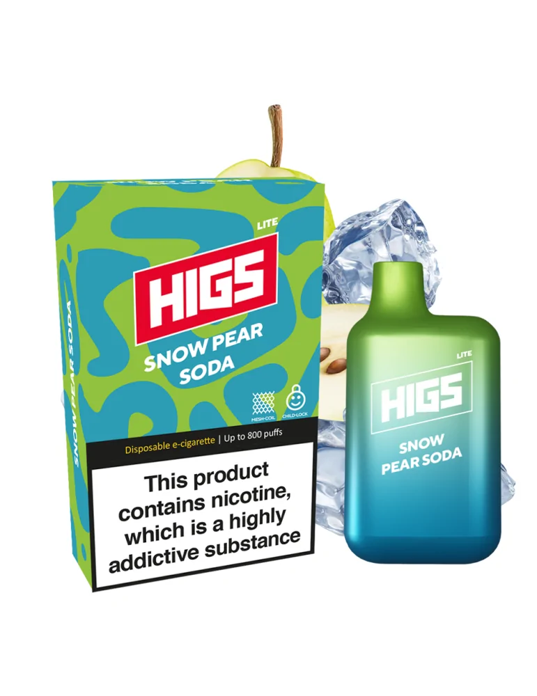 HIGS LITE Snow Pear Soda Mesh-Coil Disposable Vape - Crisp Fizz, Sweet Pear