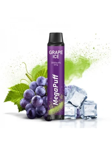 EXPIRED BY 27.06.24. 3000 Puffs Grape Ice ZERO NICOTINE 0mg - MegaPuff Disposable Vape