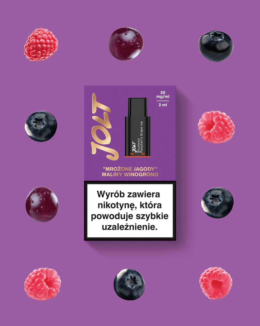 Vape Cartridge JOLT Blueberry Raspberry Grape Ice 2ml 600puffs 20mg