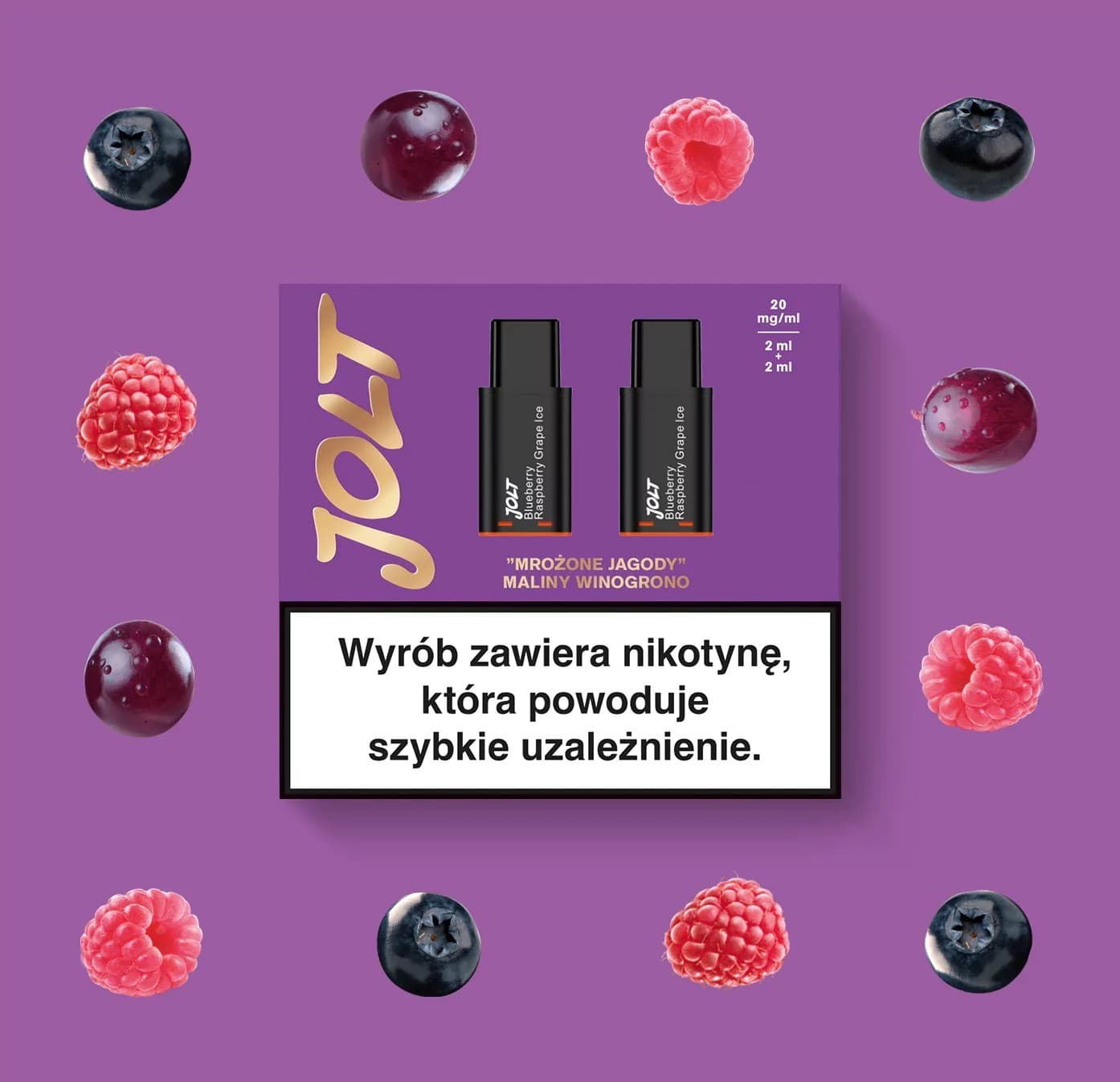 Vape Cartridge JOLT Blueberry Raspberry Grape Ice 2ml 1200puffs 20mg 2pcs