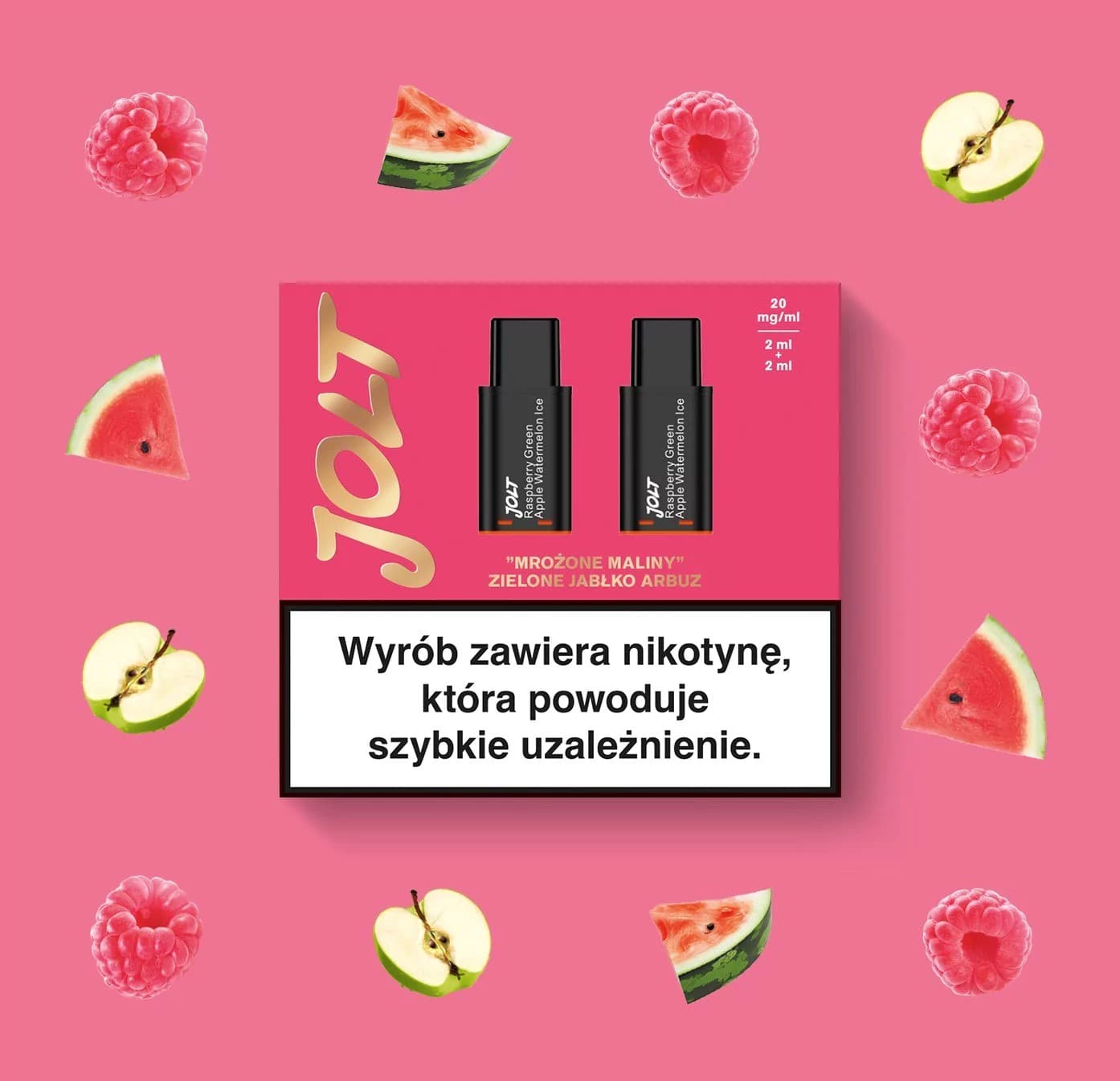 Vape Cartridge JOLT Raspberry Green Apple Watermelon Ice 2ml 1200puffs 20mg 2pcs