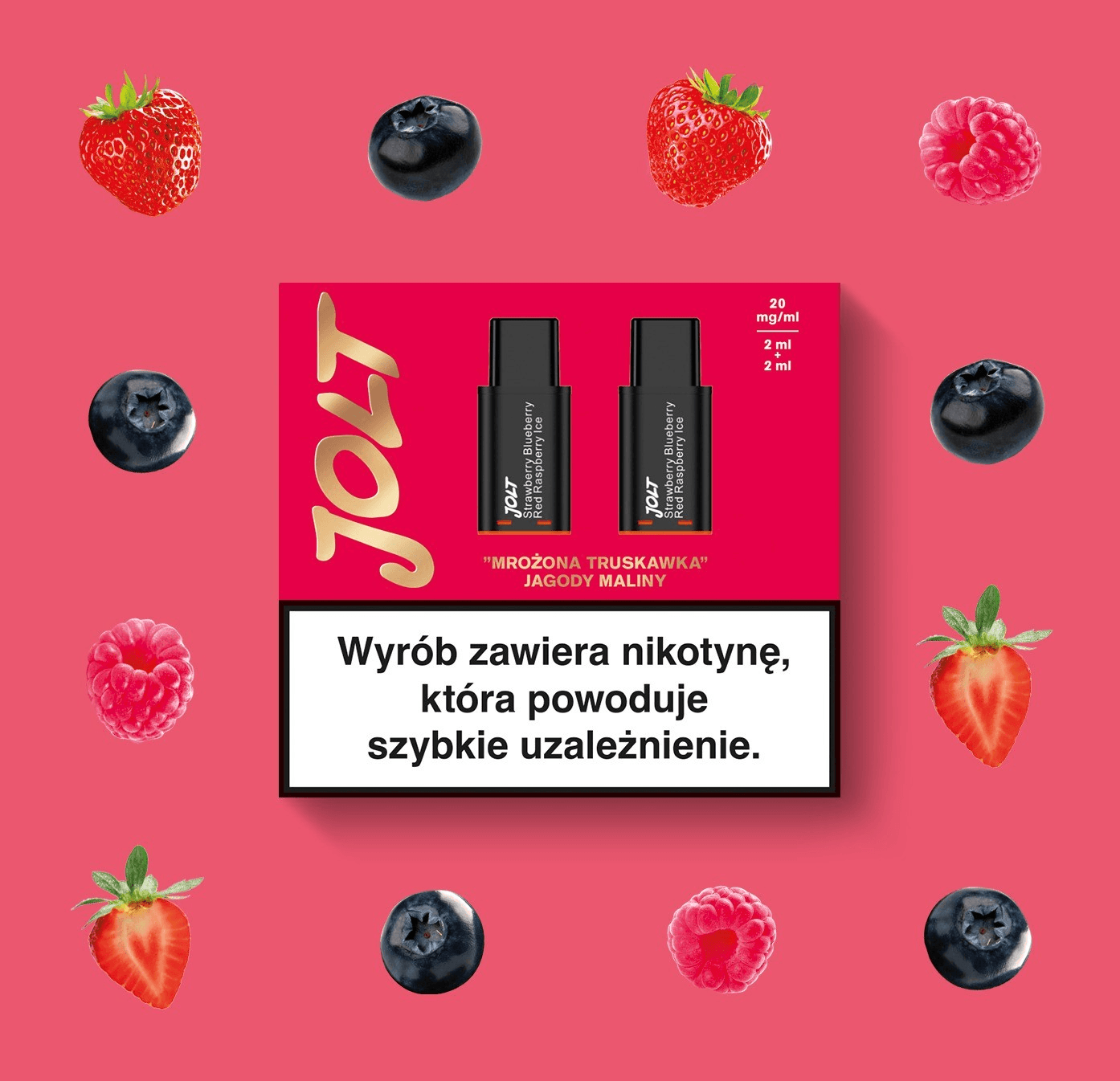 Vape Cartridge JOLT Strawberry Blueberry Red Raspberry Ice 2ml 1200puffs 20mg 2pcs