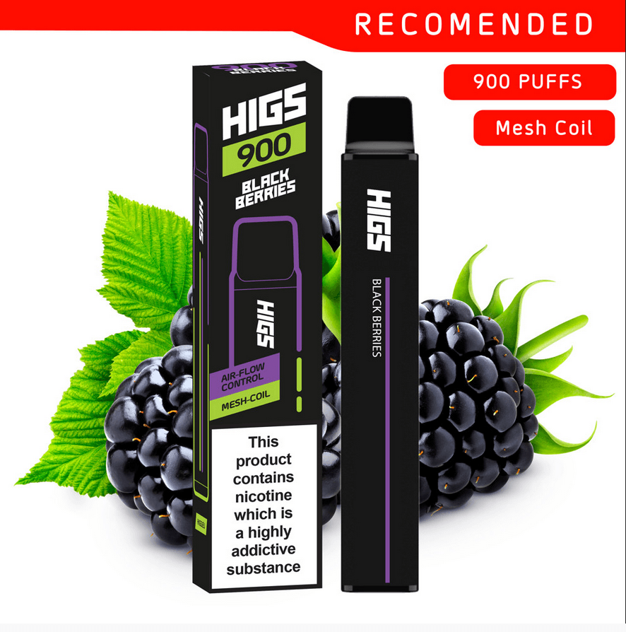 HIGS XL Black Berries 900puffs ZERO Nicotine Mesh-Coil disposable e cigarette