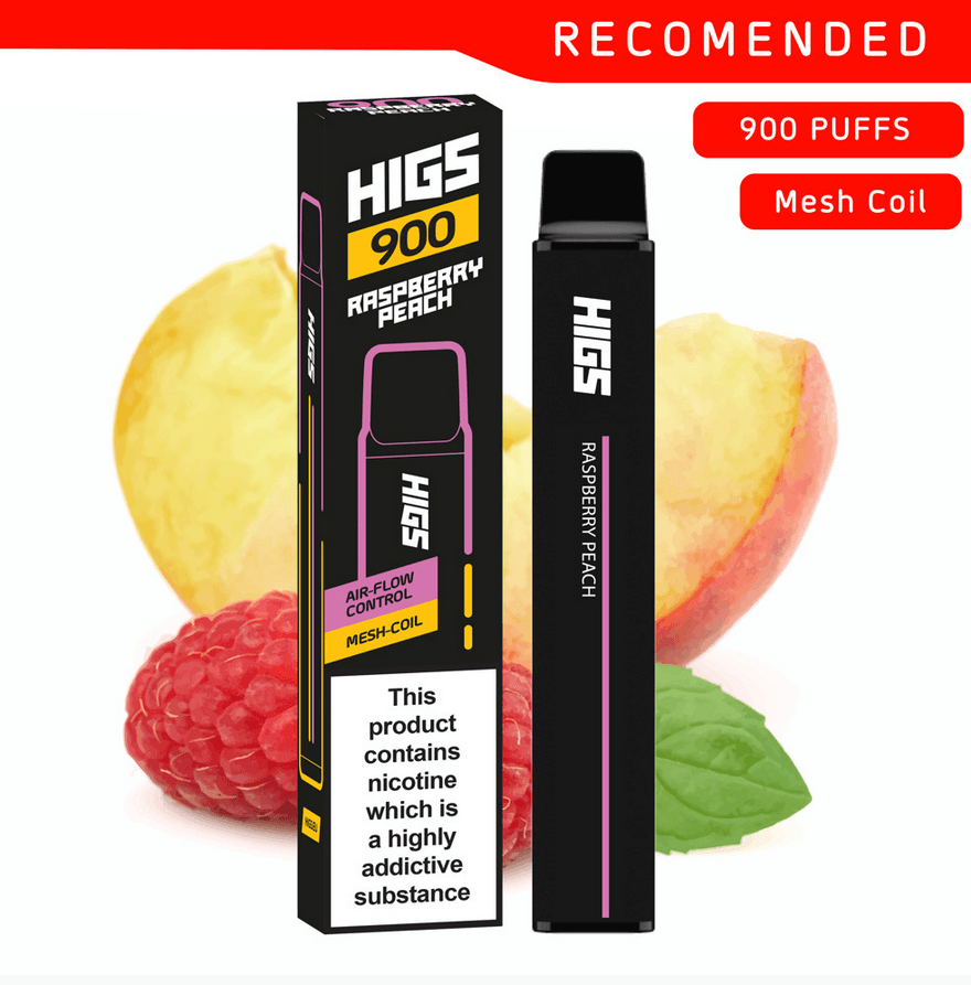 HIGS XL Raspberry Peach 900puffs ZERO Nicotine Mesh-Coil disposable e cigarette