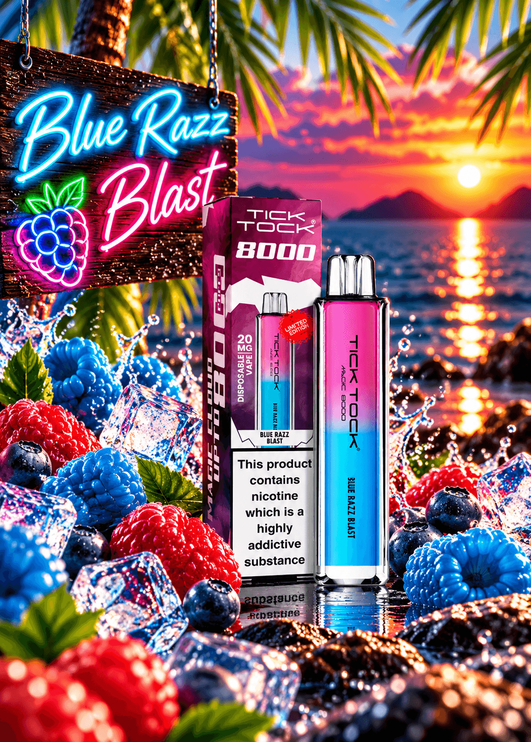 Blue Razz Puff Tick Tock Blue Razz Blast 8000 puffs 20mg Disposable Vape | VapeStore